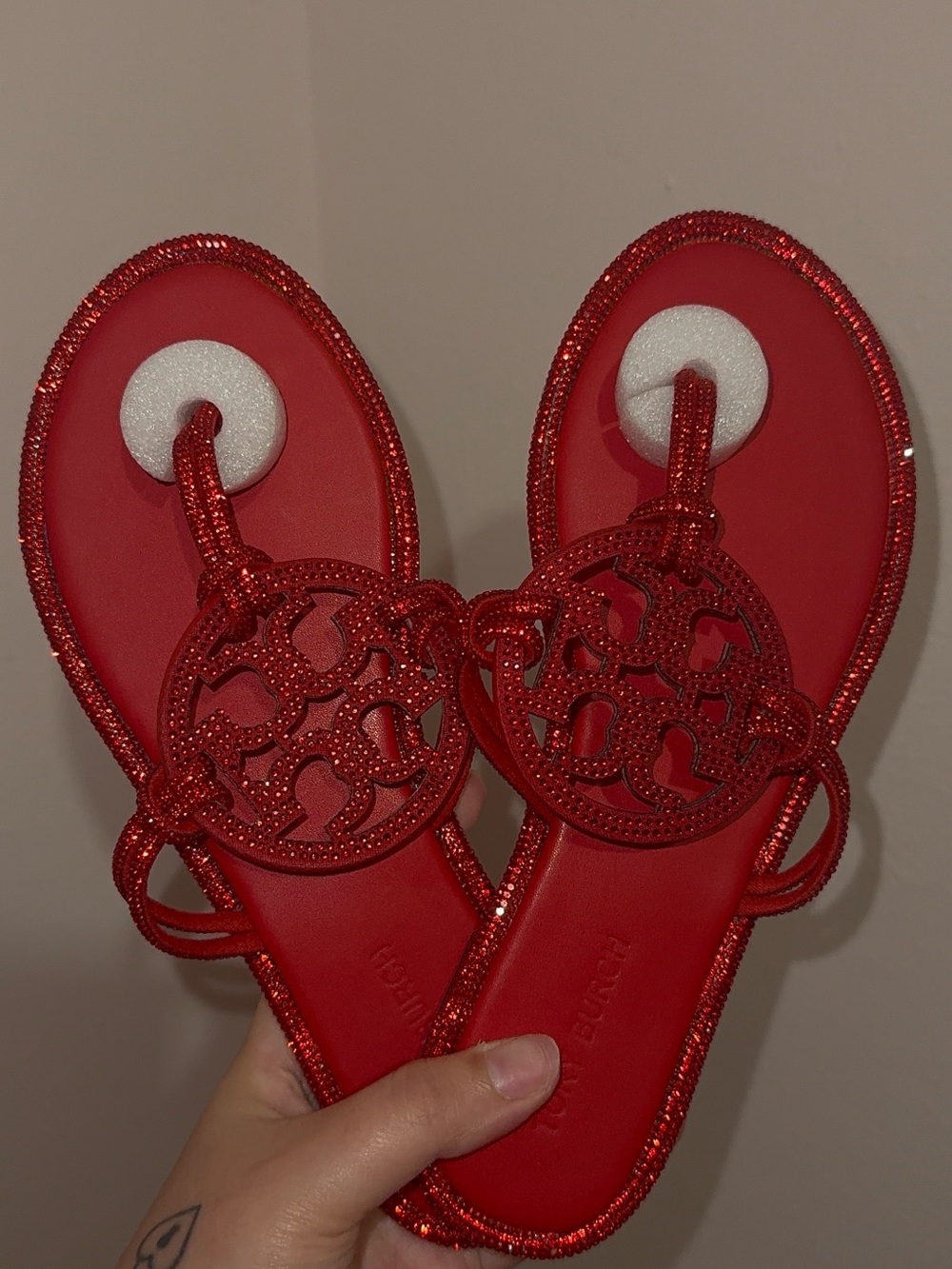 Tory Burch Red Logo Cutout Thong Sandals